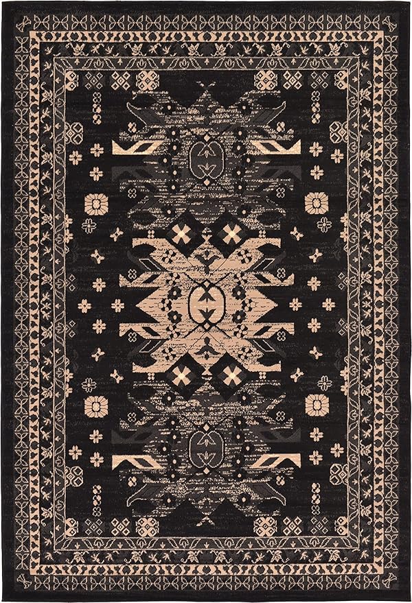 Unique Loom Taftan Collection Border Geometric Tribal Inspired Design Area Rug (6' 0 x 9' 0 Rectangular, Black/ Gray)