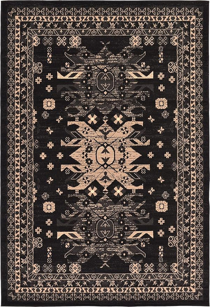 Unique Loom Taftan Collection Border Geometric Tribal Inspired Design Area Rug (6' 0 x 9' 0 Rectangular, Black/ Gray)