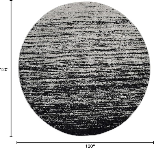 SAFAVIEH Adirondack Collection Area Rug - 10' Round, Silver & Black, Modern Ombre Design, Non Shedding & Easy to Clean, Ideal for Living Room, Bedroom, Office, Dining Space (ADR113A)