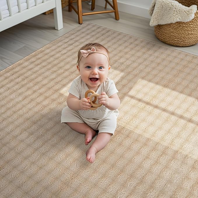 CAMILSON Modern Beige Non Slip Rug 5x7 Ultra Soft High Pile Area Rugs Non Skid Rubber Backing Durable & Easy to Clean Carpet for Living Room Bedroom Kids Room Indoor Use (5 x 7 Beige)