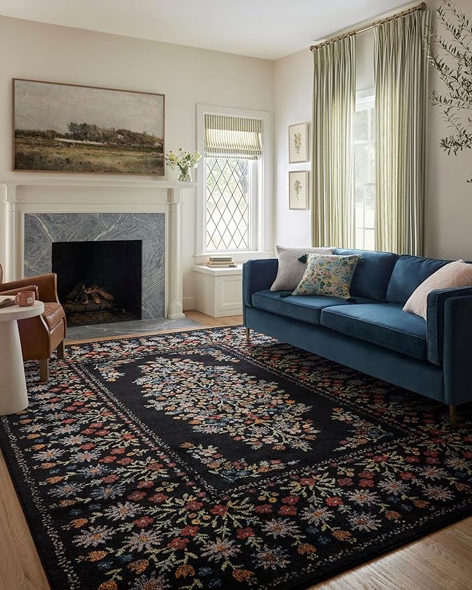 Loloi Rifle Paper Co. Laurel Collection LAU-02 Black 2'-8" x 8' Runner Rug