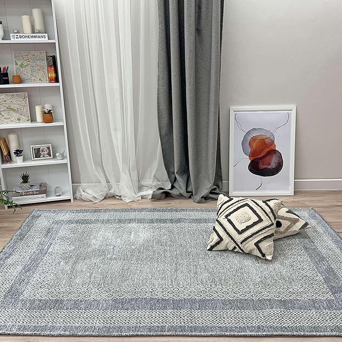 Alfa Rich 4x6 Light Gray Washable Area Rugs for Living Room Bedroom Kitchen Dining Cotton Decor Rug