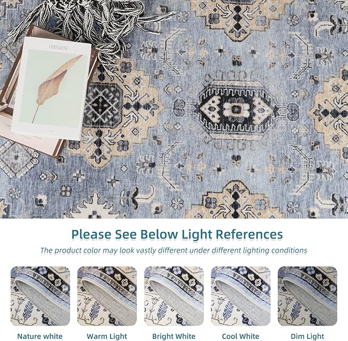 Dripex Washable Area Rug 6x9 Living Room Rug Stain & Water Resistant Foldable Thin Vintage Rugs Faux Wool Floor Carpet for Bedroom Dining Room Kitchen Bathroom Farmhouse Office