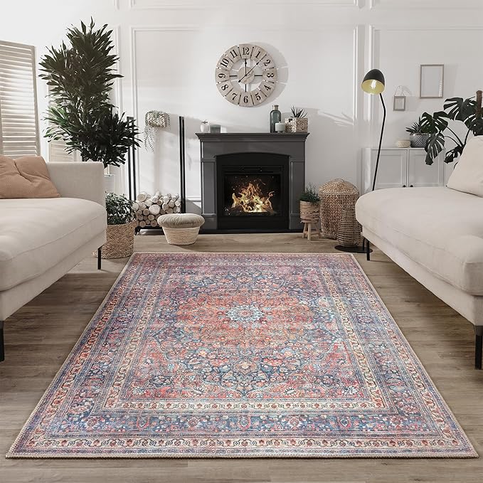 Bloom Rugs Washable Non-Slip 2' x 3' Rug - Multicolor Traditional Medallion Area Rug for Living Room, Bedroom, Dining Room, and Kitchen - Exact Size: 2' x 3'