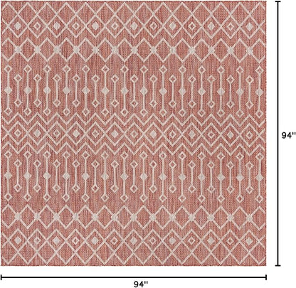 Unique Loom Outdoor Trellis Collection Area Rug - Tribal Trellis (7' 10" Square, Rust Red/ Ivory)