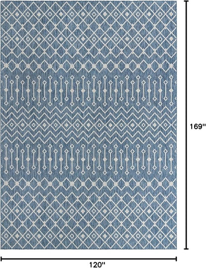 Unique Loom Outdoor Trellis Collection Area Rug - Tribal Trellis (10' x 14' 1" Rectangle, Blue/ Ivory)