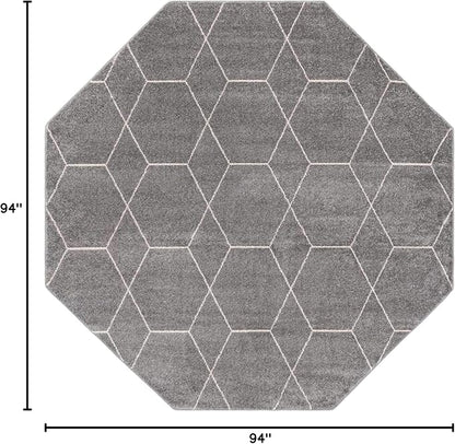 Unique Loom Trellis Frieze Collection Area Rug - Geometric (7' 10" Octagon, Light Gray/ Ivory)