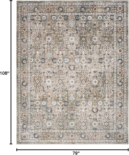 Nourison Home Astra Machine Washable Gold Grey 6'7" x 9' Area Rug - Easy Clean, Non Shedding, Bed Room, Living Room, Dining Room, Kitchen (7' x 9')