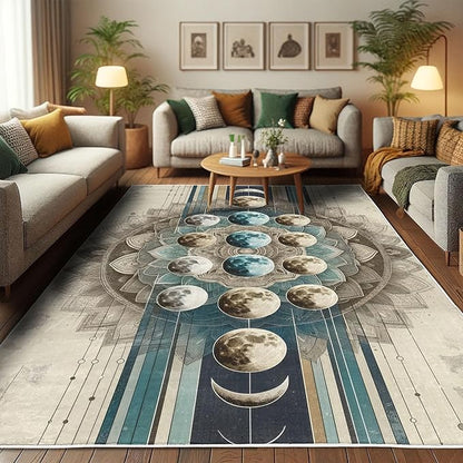 Ambesonne Lunar Art Decorative Rug, Oriental Bohemian Mandala with Moon Phase and Abstract Lines Modern, Quality Carpet for Bedroom Dorm and Living Room, 2' 2" x 3' 7", Cadet Blue and Eggshell