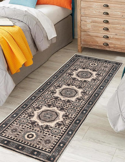 Keen Home Design 2x7 Rug - Machine Washable Runner Rug with Non-Slip Backing, Ideal for Hallway, Entryway, Kitchen, Laundry Room - Vintage, Easy Clean, Durable, Low Pile Rug - (2'6" x 7')
