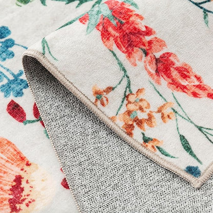 Floral Runner Rug 2x8 Washable Hallway Long Beige Bedroom Carpet Non Slip Indoor Boho Kitchen Low Pile Accent Rug Lightweight Soft for Bathroom Dining Laundry Living Room