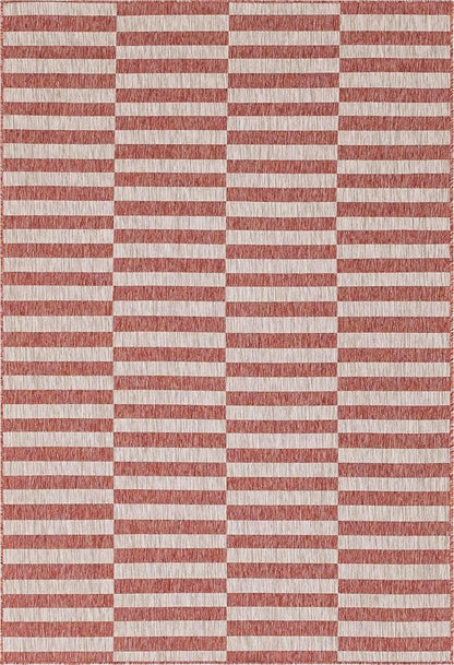 Unique Loom Outdoor Striped Collection Area Rug - Striped (6' 1" x 9' Rectangle, Rust Red/Ivory)