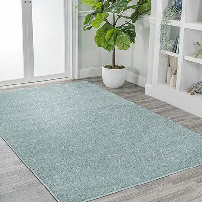 Eyely UES100S-3 Supersoft Haze Solid Low-Pile Indoor Area Rug Casual;Contemporary;Solid;Traditional, Bedroom, Kitchen, Living Room, Easy-Cleaning, Non-Shedding, 3 X 5, Light Blue