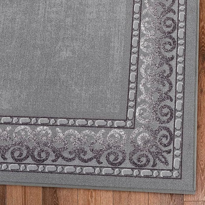 Antep Rugs Alfombras Bordered Modern 4x6 Non-Slip (Non-Skid) Low Pile Rubber Backing Indoor Area Rug (Gray, 4' x 5'8")
