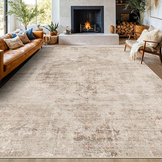 Farmhouse Area Rugs 9x12 for Living Room - Abstract Medallion Rug for Bedroom, Dining Room Under Table, Washable Non Slip, Fade & Stain Resistance