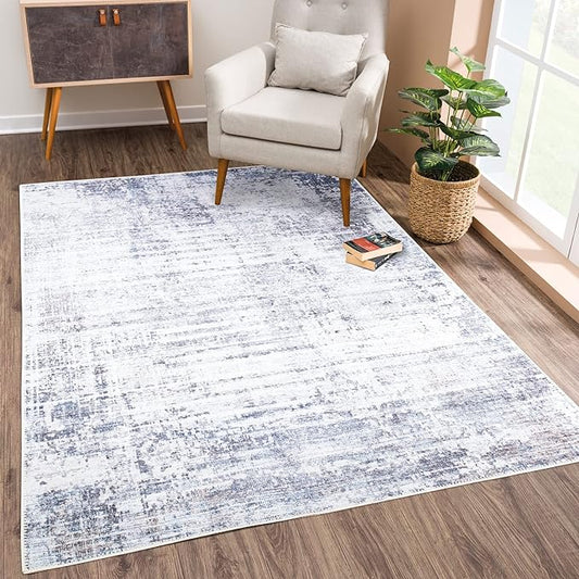 Bloom Rugs Washable Non-Slip 6' x 9' Rug - Gray/Charcoal/Blue Modern Abstract Area Rug for Living Room, Bedroom, Dining Room, and Kitchen - Exact Size: 6' x 9'