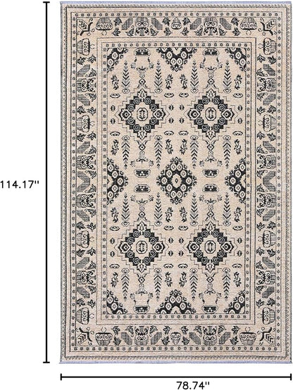 Alfa Rich 7x10 Beige Black Washable Area Rugs for Living Room Bedroom Kitchen Dining Cotton Rug