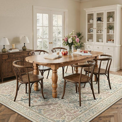 Bavni Floral Beige Pink Area Rugs 6x9, Vintage Boho Carpet Machine Washable, Non Slip Soft Low Pile Thin Rug for Bedroom, Living Room, Dining Room, Nursery