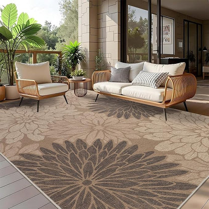 Floral Easy Jute Rug 6x9 Outdoor Rug Washable Area Rugs for Living Room Bedroom Non Slip Neutral Farmhouse Indoor Outdoor Carpet for Backyard Patio Office