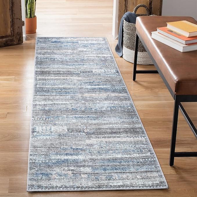 Bloom Rugs Washable Non-Slip 12 ft Runner - Gray/Blue/Blush Modern Abstract Runner for Entryway, Hallway, Bathroom, and Kitchen - Exact Size: 2.5' x 12'