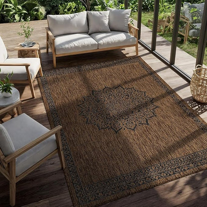CAMILSON Outdoor Rug 5x7 Medallion Gold Modern Area Rugs for Indoor and Outdoor Patios Kitchen and Hallway Mats Washable Porch Deck Outside Carpet (Medallion Gold 5 x 7)