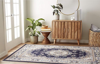 Home Dynamix Premium Sakarya Traditional Medallion Border Area Rug, Navy Blue, 21"x35" Rectangle