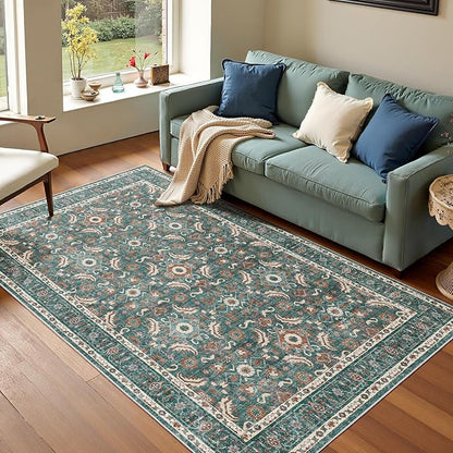 WITSHOCK Living Room Area Rugs 5x8: Soft Non-Slip Backing Washable Rugs Vintage Large Carpet for Bedroom Office Dining Room Kitchen Stain Resistant Home Decor Rug