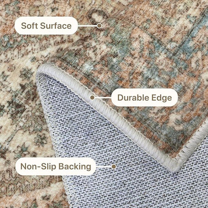 Bavni 2x5 Runner Rug Non Slip, Machine Washable Rug Runners for Hallways, Vintage Distressed Print Kitchen Runner, Low Pile Lightweight Carpet Runner for Entryway Laundry Bedroom Bathroom Wood Brown