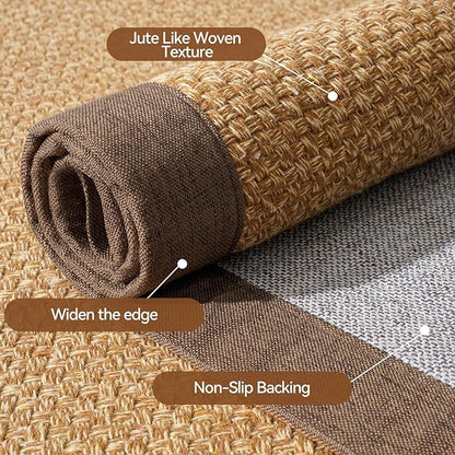 Front Door Mat 2'x3', Jute Like Non-Slip Indoor Mat Entrance, Woven Washable Doormat for Front Indoor Entryway, Brown