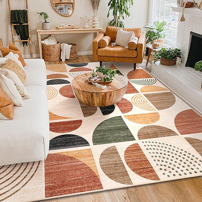MUJOO 8x10 Area Rugs,Washable Rugs for Living Room Bedroom Dining Room,Boho Large Throw Floor Carpet Non Slip Soft Modern Abstract Bohemian Terracotta