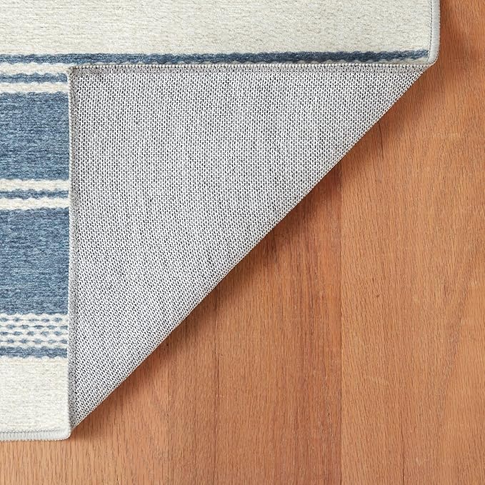 Dash & Albert Bowman Stripe Blue Machine Washable Rug, 3 X 5 Feet, Blue Stripe Pattern