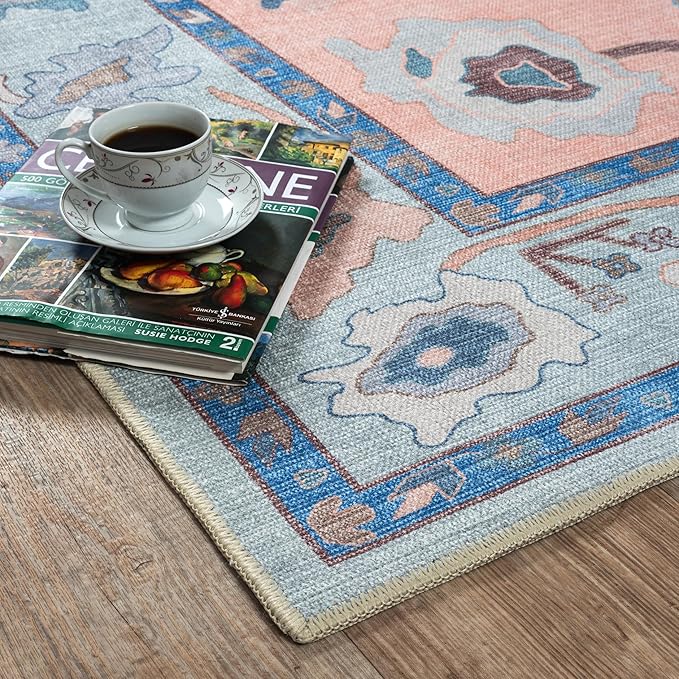 Fame Living Modern Oushak Rug, Small Rugs, Vintage, Turkish, Eclectic, Floral, Pastel, Washable, Door mat, Doormat for Indoor Entrance, Entryway, Kitchen, Bathroom, Bedroom, Laundry, 2'x3'