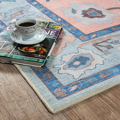 Fame Living Modern Oushak Rug, Small Rugs, Vintage, Turkish, Eclectic, Floral, Pastel, Washable, Door mat, Doormat for Indoor Entrance, Entryway, Kitchen, Bathroom, Bedroom, Laundry, 2'x3'