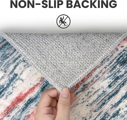 2x5 Modern Abstract Runner Rug for Hallway, Teal Blue Peach Gray Multi Super Soft Hallways Decor Kitchen Rugs with Non-Slip, Non-Shedding Washable Rug for Entryway Bedroom Laundry Indoor