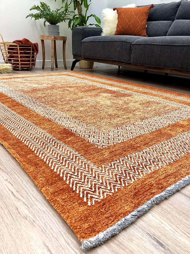 Alfa Rich 3x5 Burnt Orange Washable Area Rugs for Living Room Bedroom Kitchen Cotton Decor Runner