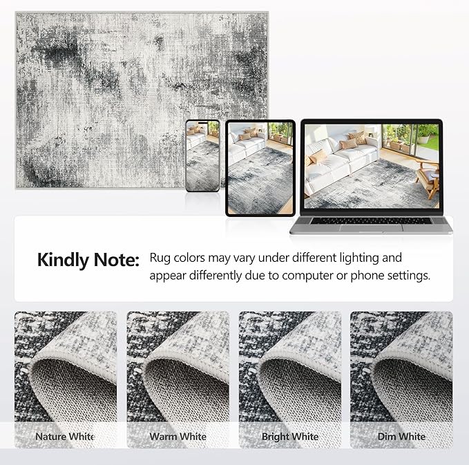 Area Rugs 9x12 Living Room - Modern Abstract Large Rugs for Living Room Non-Slip Low Pile Soft Machine Washable Carpet for Bedroom, Under Dining Table, Nursery, Farmhouse (9'x12' Dark Grey)