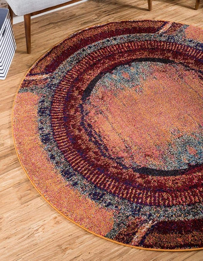 Unique Loom Estrella Collection Rustic, Distressed, Modern, Abstract Area Rug (8' 0 x 8' 0 Round, Orange/Black)