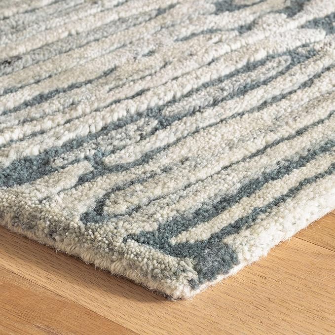 Dash and Albert Malone Everglade Hand Tufted Wool Rug, Runner-2.5 X 8 Feet, Blue Graphic Pattern - Premium Luxury Hotel Quality Soft Breathable Hypoallergenic Machine Washable Easy Care All Season