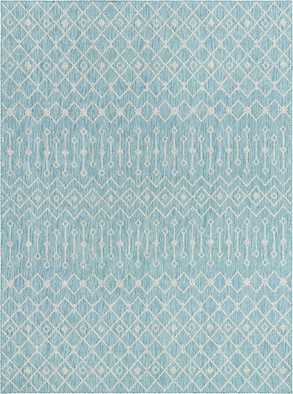 Unique Loom Outdoor Trellis Collection Area Rug - Tribal Trellis (10' x 13' 1" Rectangle, Aqua/ Ivory)
