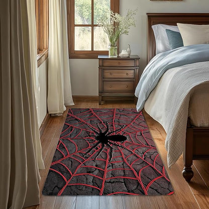 Red Spider Cool Washable Living Room Area Rug, Low Profile Abstract Pattern, 3x5 Non-Slip Backing Carpet for Kitchen, Bedroom, Dining Room