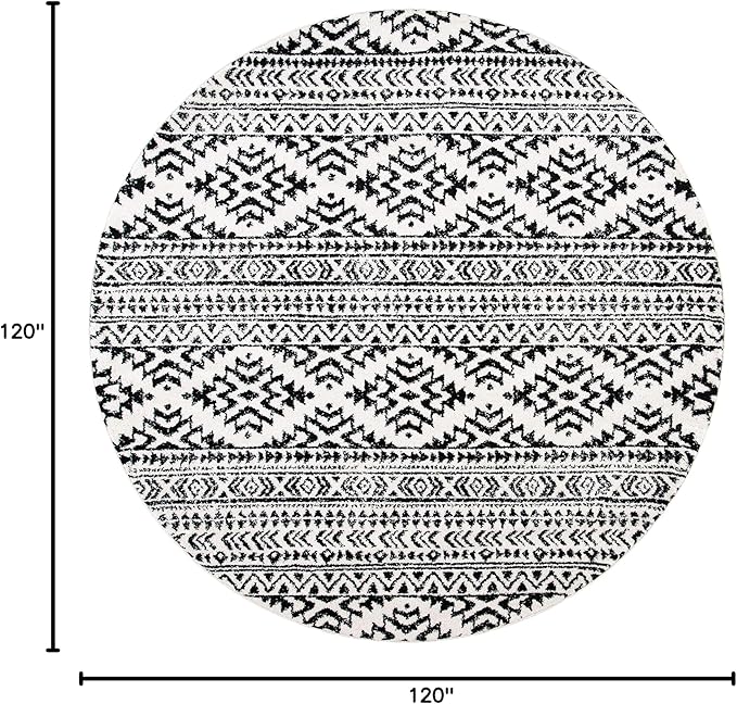 SAFAVIEH Tulum Collection Area Rug - 10' Round, Ivory & Black, Moroccan Boho Tribal Design, Non-Shedding & Easy to Clean, Ideal for Living Room, Bedroom, Dining Space (TUL272B)