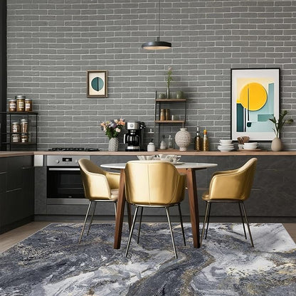 Abstract 9x12 Area Rugs: Modern Washable Rug for Living Room Bedroom Dining Room Indoor - Thin Low Pile Non-Slip Large Carpet - Black Gold