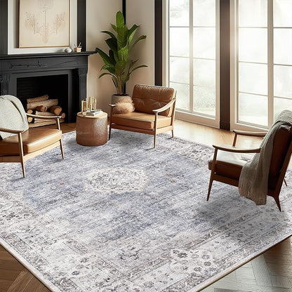 Washable Area Rug 10'x14' Boho Design Non-Shedding Easy Care Ideal for High Traffic Areas in Living Room Bedroom Office Coffee Table Kitchen Large Carpet