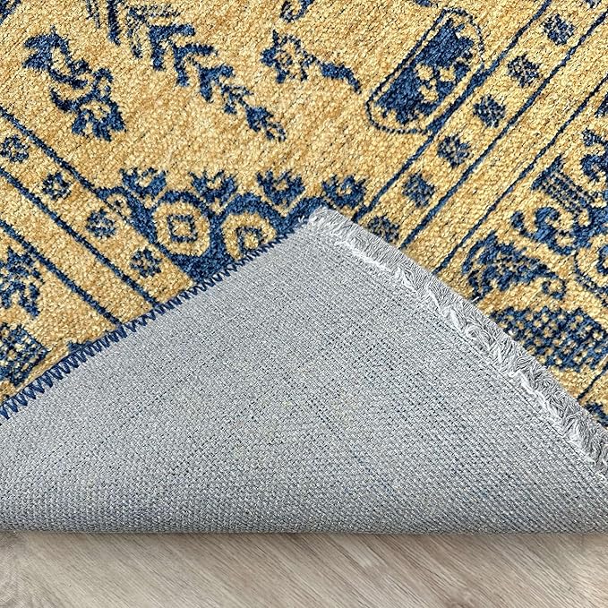 Alfa Rich 3x5 Gold Navy Blue Washable Area Rugs for Living Room Bedroom Kitchen Dining Cotton Runner