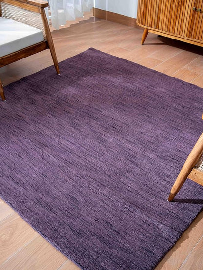 Rugsotic Carpets Hand Knotted Loom Wool ECO-Friendly Area Rugs - 8'x8', Square, Purple Color, Solid Plain Design, High Pile Thick Handmade Anti Skid Area Rugs for Living Room, Bed Room (L00111)