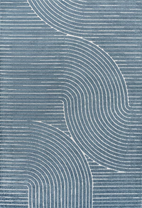 JONATHAN Y Hallie High-Low Curve Dark Blue/Cream 8x10 Indoor/Outdoor Area Rug, Minimalist Geometric, Pet Friendly, for Patio, Backyard, Living Room, Bedroom, Office, Hose-Washable (SCN100C-8)