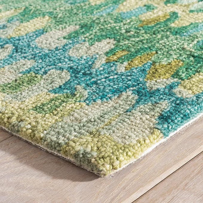 Dash & Albert Paint Chip Stone Hand Micro Hooked Wool Rug, 8.5 X 11.5 Feet, Multicolored/Green Geometric Pattern