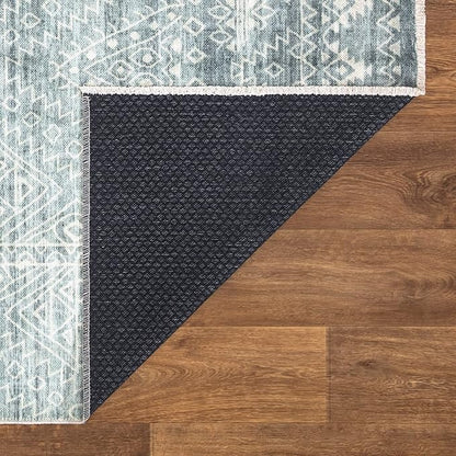 Bloom Rugs Caria Washable Non-Slip 8x10 Rug - Teal/Ivory Geometric Area Rug for Living Room, Bedroom, Dining Room, and Kitchen - Exact Size: 7'8" x 10'