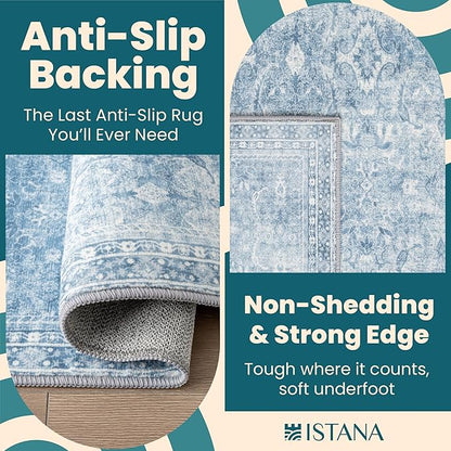 Istana 2x3 Area Rug - Blue Boho Rugs for Living Room 2x3 - Foldable Small Rugs for Bedroom - Stain Resistant Washable Rug Non Slip - Eco-Friendly Area Rugs Indoor