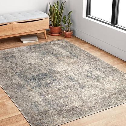 Loloi Teagan Collection TEA-05 Denim/Slate 5'-3" x 7'-6" Area Rug, Large, Soft Neutral Rug, High-Traffic for Living Room, Bedroom, Home Office, Dining Area